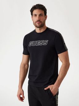 Guess - Men Black Printed Logo Round Neck Short Sleeves T-Shirt
