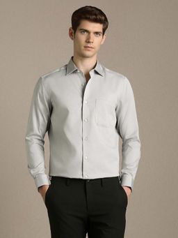 Louis Philippe - Mens Grey Classic Fit Solid Full Sleeves Formal Shirt