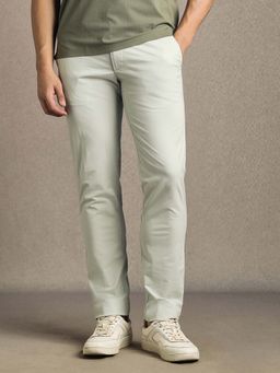 Louis Philippe - Men Grey Slim Tapered Fit Solid Flat Front Casual Trousers