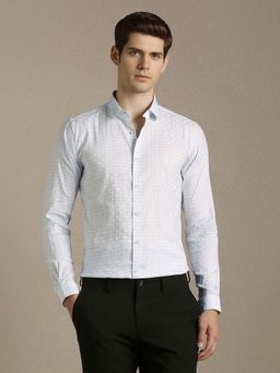 Louis Philippe - Men White Super Slim Fit Checks Full Sleeves Casual Shirt