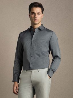 Louis Philippe - Men Grey Classic Fit Print Full Sleeves Formal Shirt