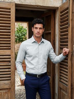 Louis Philippe - Mens Light Grey Dobby Easy to Iron Cotton Slim fit Formal Shirt