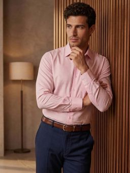 Louis Philippe - Mens Pink Dobby Easy to Iron Cotton Slim fit Formal Shirt