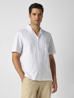 Peter England - Men White Stripes Half Sleeves Casual Shirt