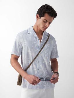 Peter England - Men Light Blue Regular Fit Print Half Sleeves Casual Shirt