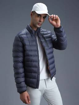 Van Heusen - Men Navy Blue Solid Casual Jacket