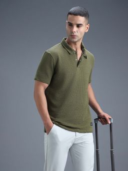 Van Heusen - Men Olive Cotton Blend Polo T-shirt