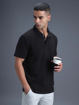 Van Heusen - Men Black Textured Polo T-Shirt