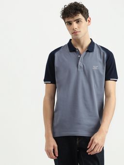 United Colors of Benetton - Grey Regular Fit Collar Neck Colorblock Polo T-Shirt