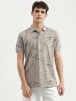 United Colors of Benetton - Grey Regular Fit Collar Neck Printed Polo T-Shirt