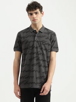 United Colors of Benetton - Grey Regular Fit Collar Neck Printed Polo T-Shirt