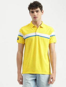 United Colors of Benetton - Yellow Regular Fit Collar Neck Striped Polo T-Shirt