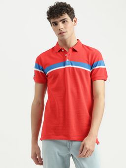 United Colors of Benetton - Red Regular Fit Collar Neck Striped Polo T-Shirt