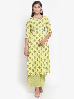 Indibelle - Lemon Yellow Cotton Foil Print Straight Kurta