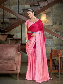 Odette - Festive Designer Pink Saree with Unstitched Blouse