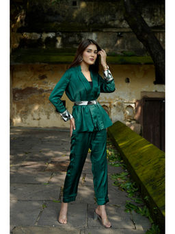 Tasveer India - Green Modal Silk Beaded Belt Co-Ord (Set of 3)