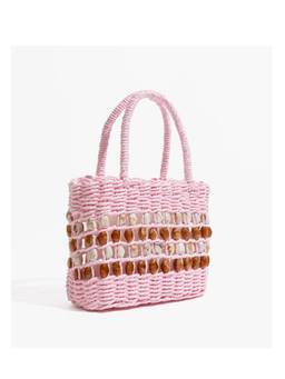 MISS MOSA BY AKANKSHA - Coco Straw Beads Hand Bag Pink