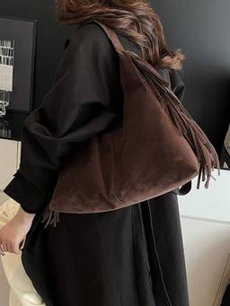 MISS MOSA BY AKANKSHA - Luc Fringe Suede Hand Bag Dark Brown