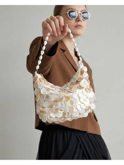 MISS MOSA BY AKANKSHA - Mibi Shell Hand Bag with Chain Beige