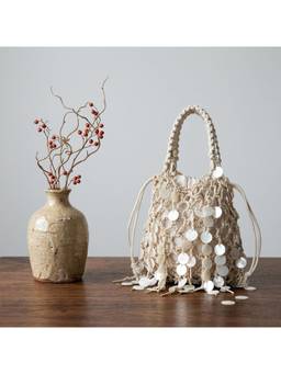 MISS MOSA BY AKANKSHA - Serena Shell Crochet Potli Bag Beige