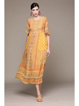 Label Ritu Kumar - Yellow Floral Printed Maxi Dress