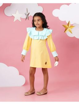 Avokiddos - Yellow Girls Frill Collar Long Sleeved Dress