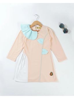 Avokiddos - Peach Girls Leafy Collar Jersey Dress