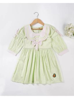 Avokiddos - Green Girls Triple Collar Bow Dress