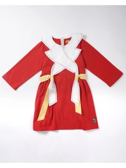Avokiddos - Red Girls Belted Knot Dress