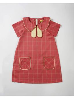 Avokiddos - Red Girls Bunny Teeth Collar Skater Dress with Pockets