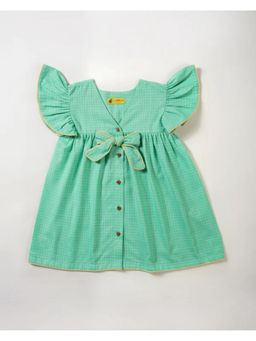 Avokiddos - Green Girls Buttoned Flowy Summer Dress