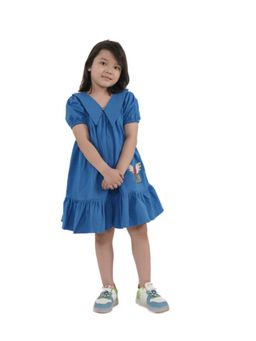 Avokiddos - Blue Girls Cone Collar Jersey Dress