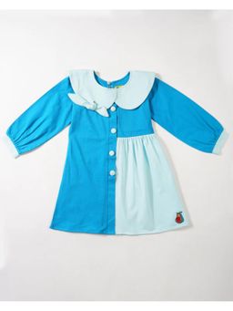 Avokiddos - Blue Girls Dual Toned Relaxed T-Shirt Dress