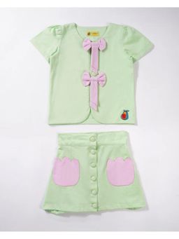 Avokiddos - Girls Front Bow Top and Skirt Co-Ord (Set of 2)