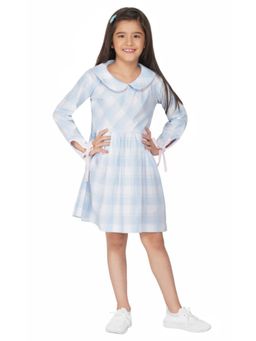 Avokiddos - Blue Girls Gingham Summer Dress with Pink Detailing