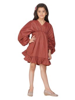 Avokiddos - Brown Girls Kaftan Style Elasticated Dress
