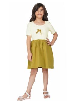 Avokiddos - Olive Girls Olive Colorblocked Jersey Dress