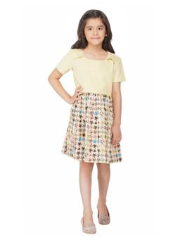 Avokiddos - Beige Girls Suede Star Printed Dress