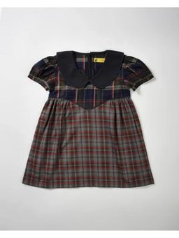 Avokiddos - Brown Girls Short Sleeved Checkered Skater Dress
