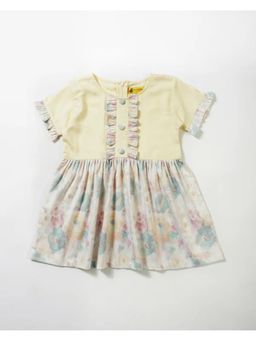 Avokiddos - Yellow Girls Short Sleeved Pretty Floral Dress