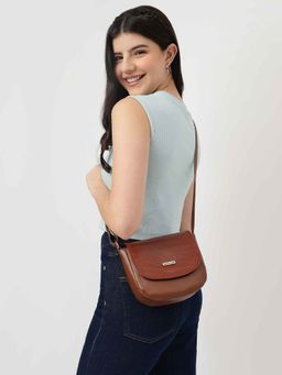 Fastrack - Womens Spacious Croc-Textured Party Sling Bag (Tan Brown)