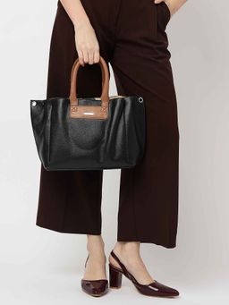 Fastrack - Women Black Textured Tote Bag Fits Upto 11" iPad or Tablet