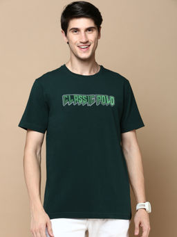 Classic Polo - Men Half Sleeves Dark Green Slim Fit Solid T-Shirt