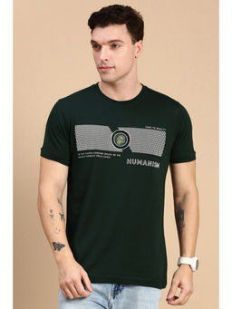 Classic Polo - Men Half Sleeves Dark Green Slim Fit Printed T-Shirt