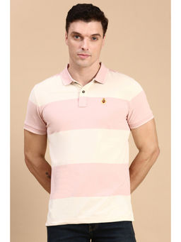 Classic Polo - Men Half Sleeves Pink Slim Fit Colorblock Polo T-Shirt