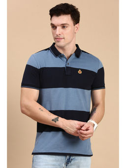 Classic Polo - Men Half Sleeves Blue Slim Fit Colorblock Polo T-Shirt