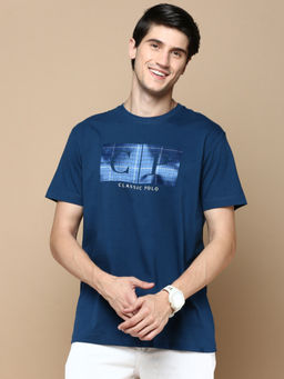 Classic Polo - Men Half Sleeves Dark Blue Slim Fit Solid T-Shirt