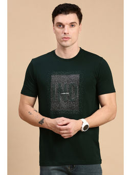 Classic Polo - Men Half Sleeves Dark Green Slim Fit Printed T-Shirt
