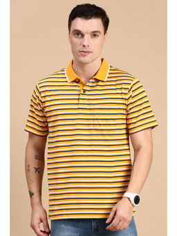 Classic Polo - Men Half Sleeves Yellow Authentic Fit Stripes Polo T-Shirt