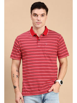 Classic Polo - Men Half Sleeves Red Authentic Fit Stripes Polo T-Shirt